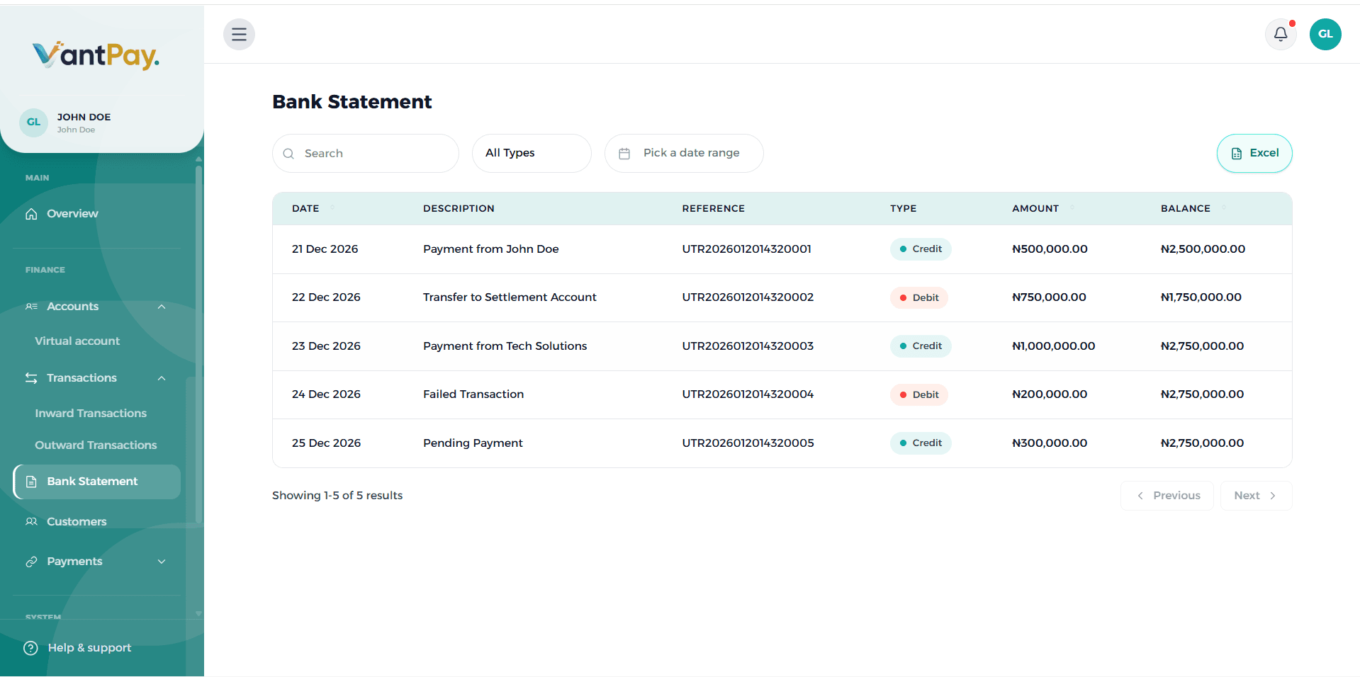 VantPay Dashboard Screenshot