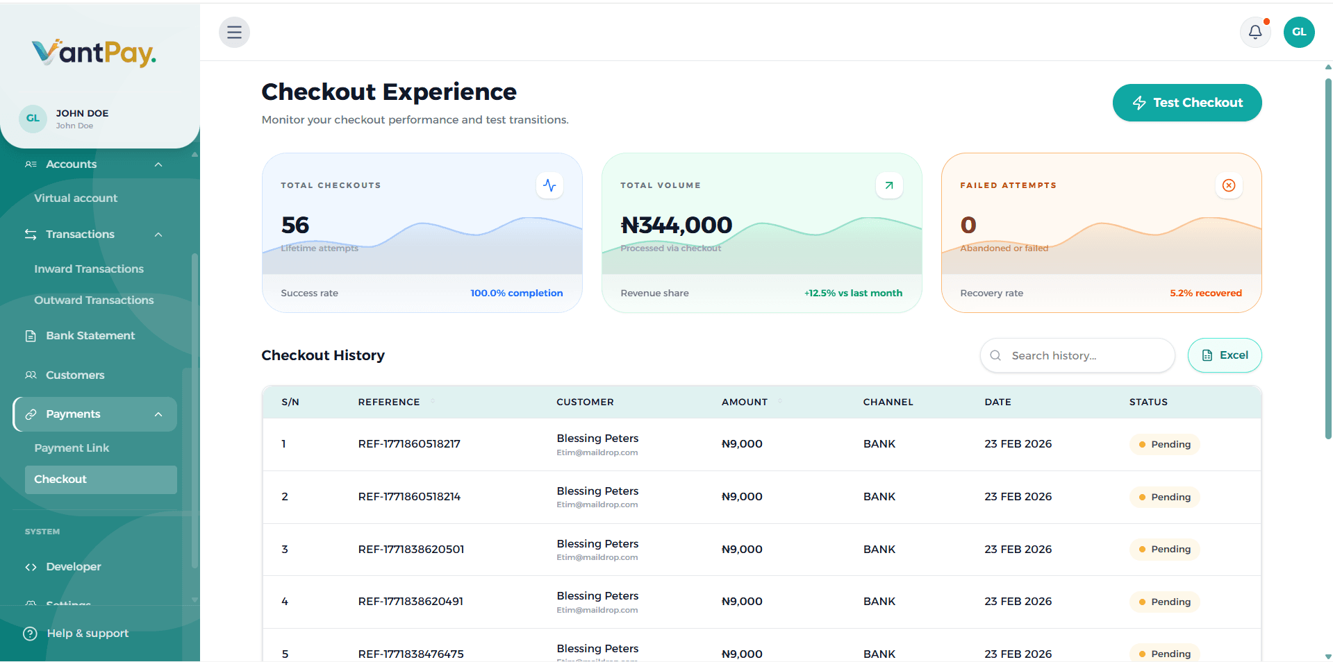 VantPay Dashboard Screenshot
